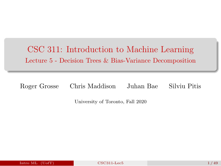 csc 311 introduction to machine learning