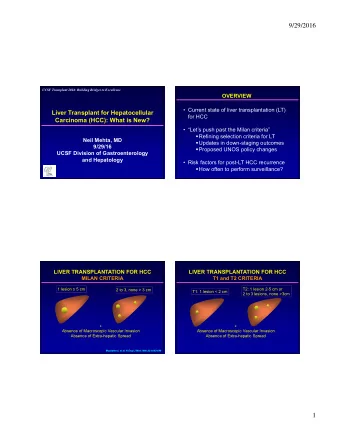 9/29/2016  UCSF Transplant 2016: Building Bridges to Excellence  OVERVIEW   Current state of