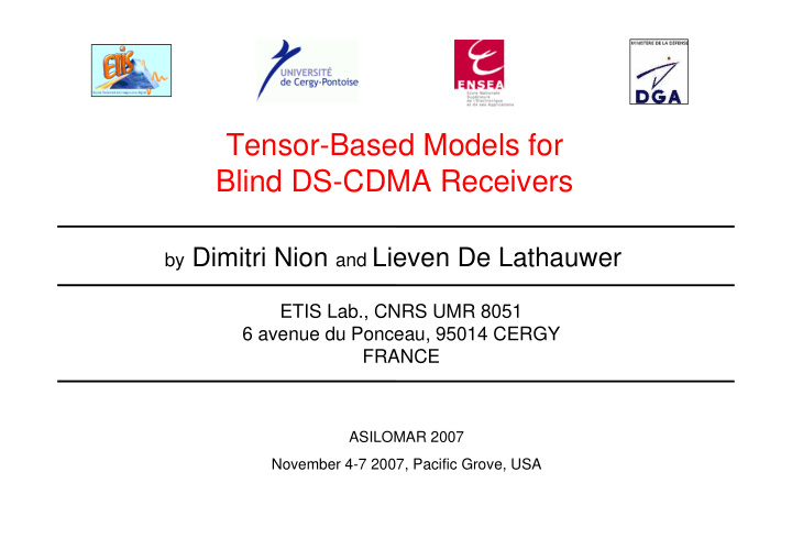 tensor based models for blind ds cdma receivers