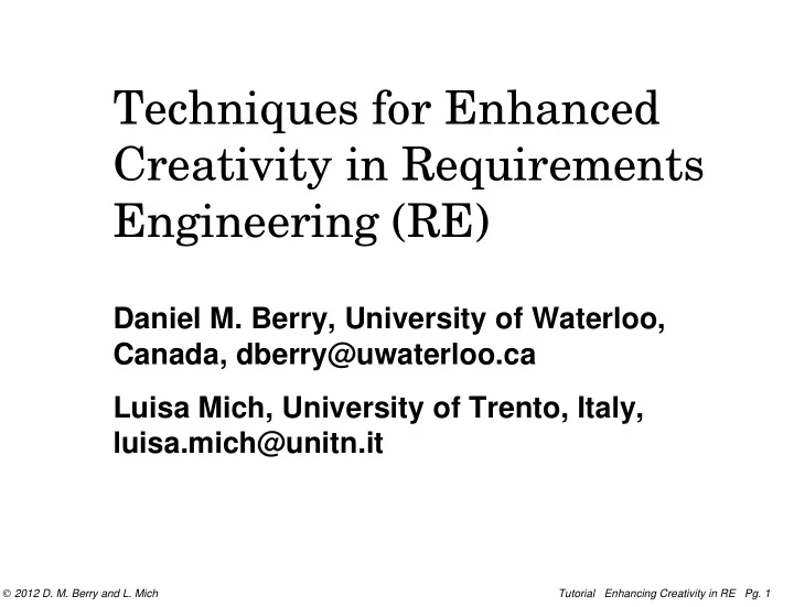 techniques for enhanced creativity in requirements