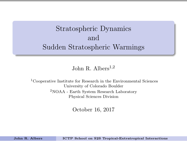 stratospheric dynamics and sudden stratospheric warmings