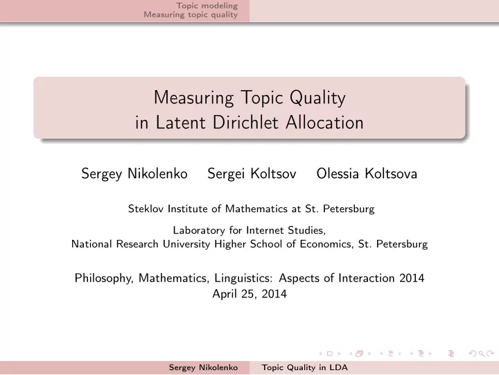 measuring topic quality in latent dirichlet allocation