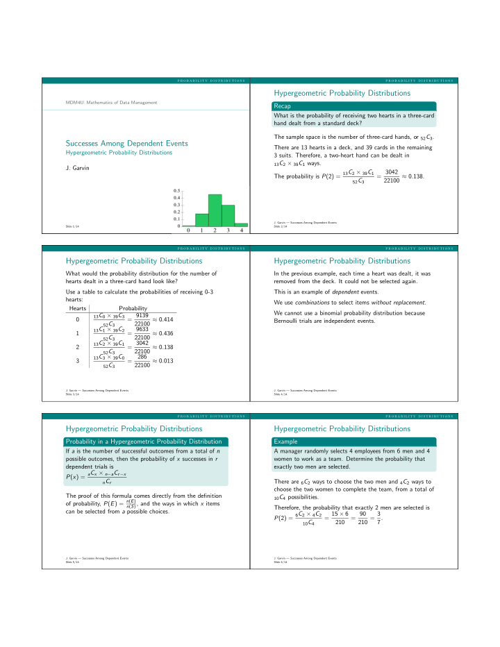 hypergeometric probability distributions