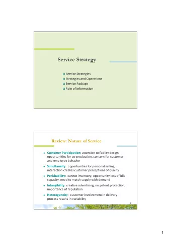 Service Strategy  Service Strategies  Strategies and Operations  Service Package  Role