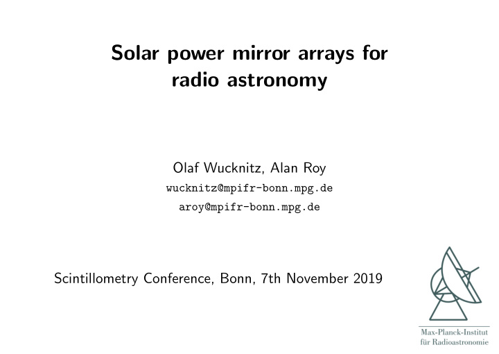 solar power mirror arrays for radio astronomy