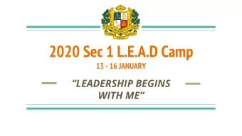 2020 Sec 1 L.E.A.D Camp  13 - 16 JANUARY  LEADERSHIP BEGINS  WITH ME  Camp Coordinators  1.