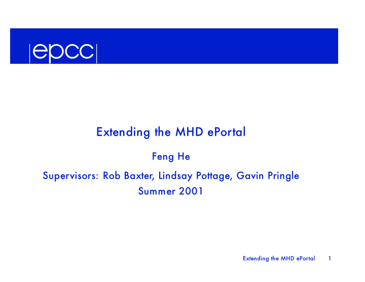 extending the mhd eportal