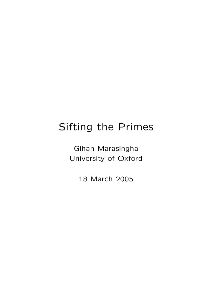sifting the primes