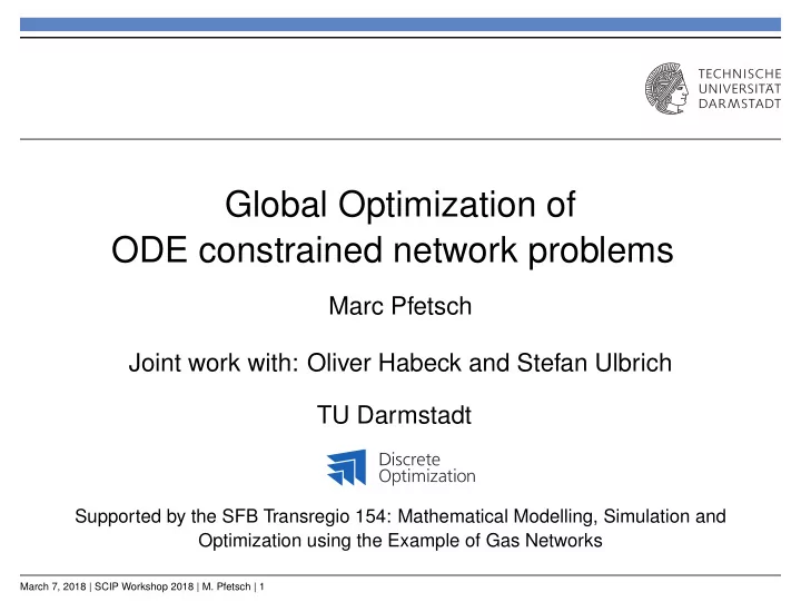 global optimization of ode constrained network problems
