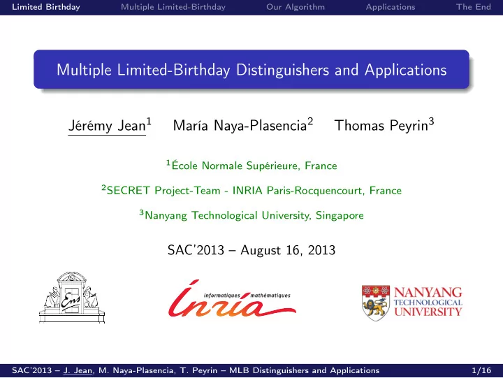 multiple limited birthday distinguishers and applications