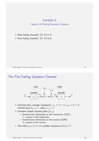 Lecture 2  Capacity of Fading Gaussian Channels  Slow fading channels: Ch. 5.4.14  Fast