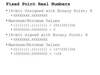 Fixed Point Real Numbers  16-bit Unsigned with Binary Point: 8  XXXXXXXX.XXXXXXXX