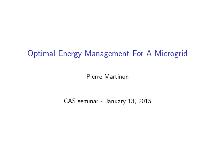 optimal energy management for a microgrid