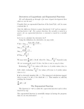 Derivatives of Logarithmic and Exponential Functions  We will ultimately go through a far more