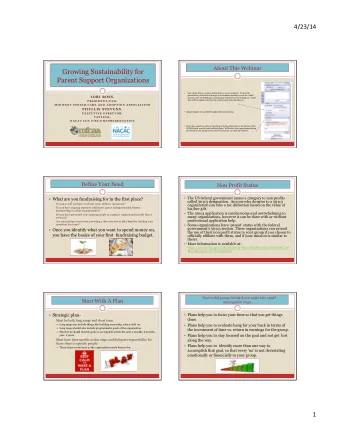 Growing Sustainability for  Parent Support Organizations   You will be able to see the webinar