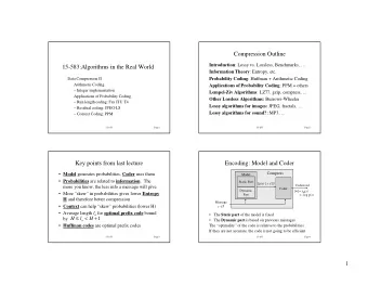 Compression Outline Introduction : Lossy vs. Lossless, Benchmarks,   15-583:Algorithms in the