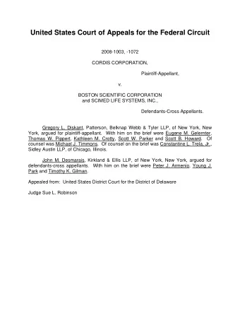 United States Court of Appeals for the Federal Circuit  2008-1003, -1072  CORDIS CORPORATION,