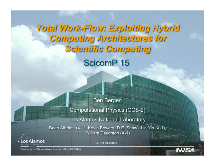 total work flow exploiting hybrid computing architectures