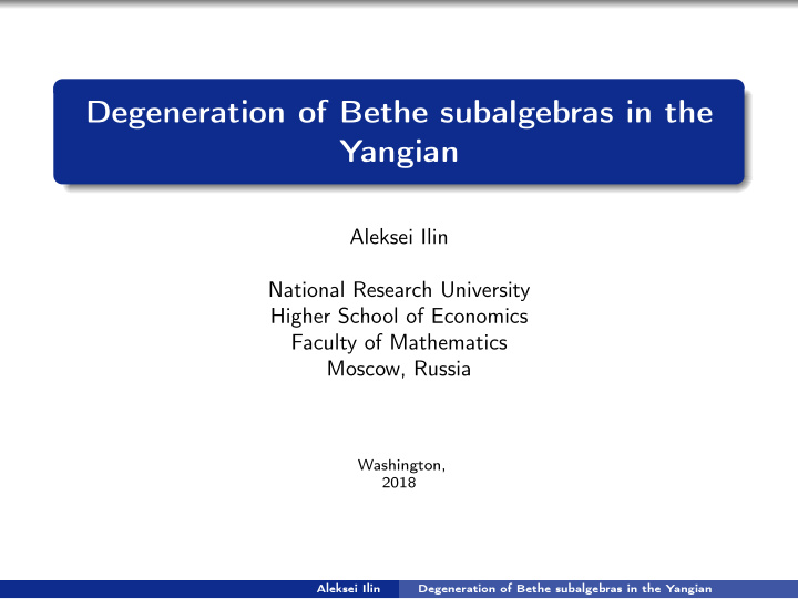 degeneration of bethe subalgebras in the yangian