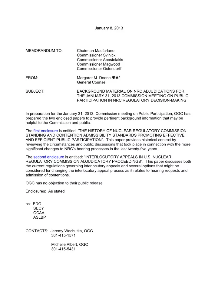 january 8 2013 memorandum to chairman macfarlane