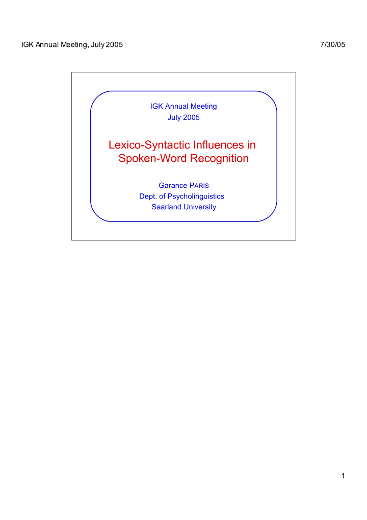 lexico syntactic influences in spoken word recognition