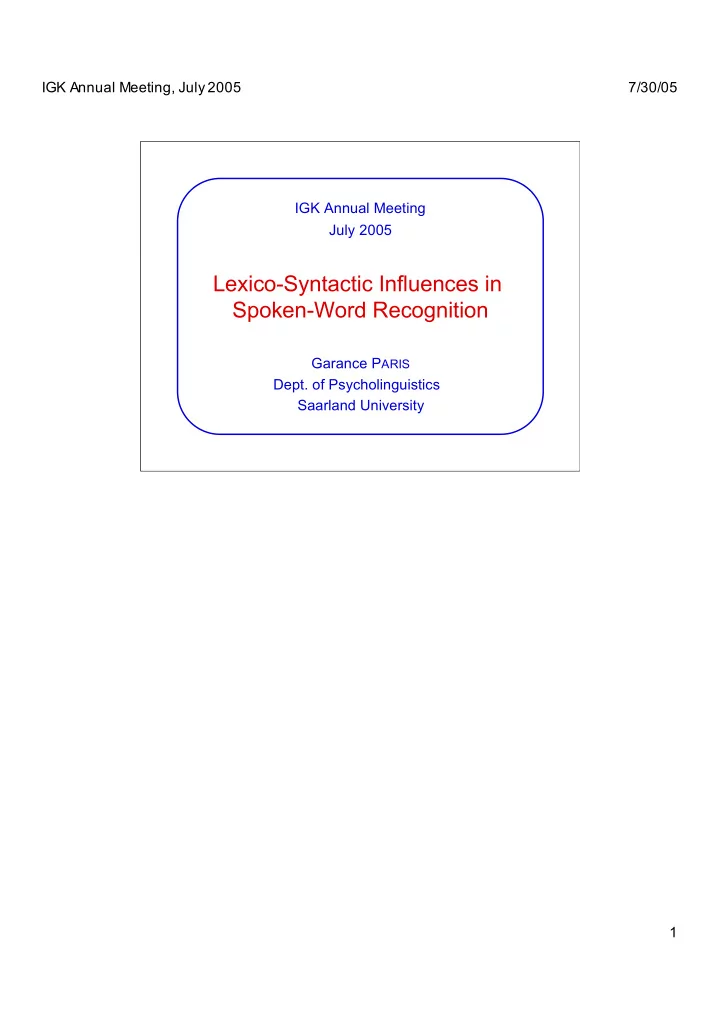 lexico syntactic influences in spoken word recognition