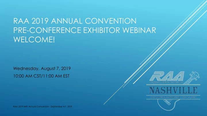 raa 2019 annual convention pre conference exhibitor