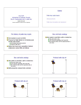 Outline  Public-key crypto basics  CSci 5271  Introduction to Computer Security  Announcements  Day