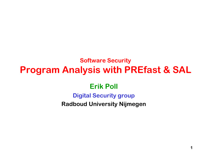 program analysis with prefast sal