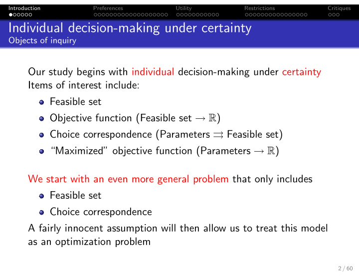 individual decision making under certainty