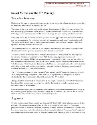 Smart Meters and the 21 st Century  Executive Summary  My focus on this paper is not so much to
