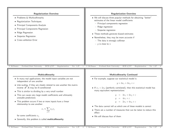 regularization overview regularization overview problems
