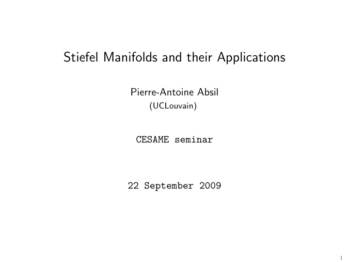 stiefel manifolds and their applications