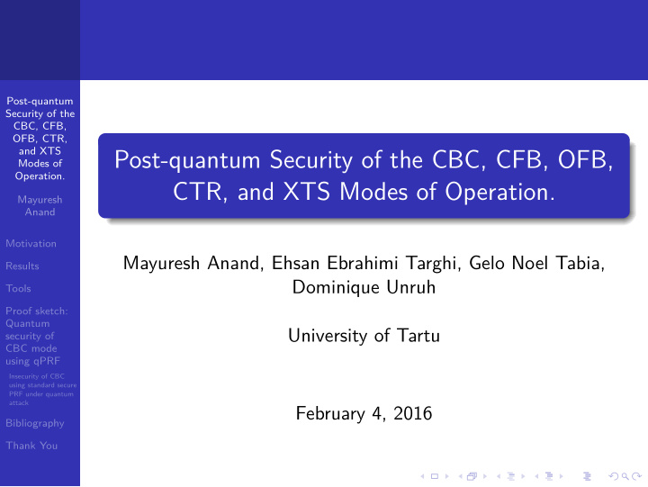post quantum security of the cbc cfb ofb