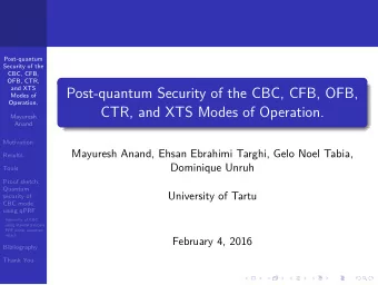Post-quantum Security of the CBC, CFB, OFB,  Modes of  Operation.  CTR, and XTS Modes of Operation.