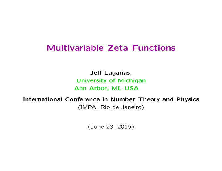 multivariable zeta functions