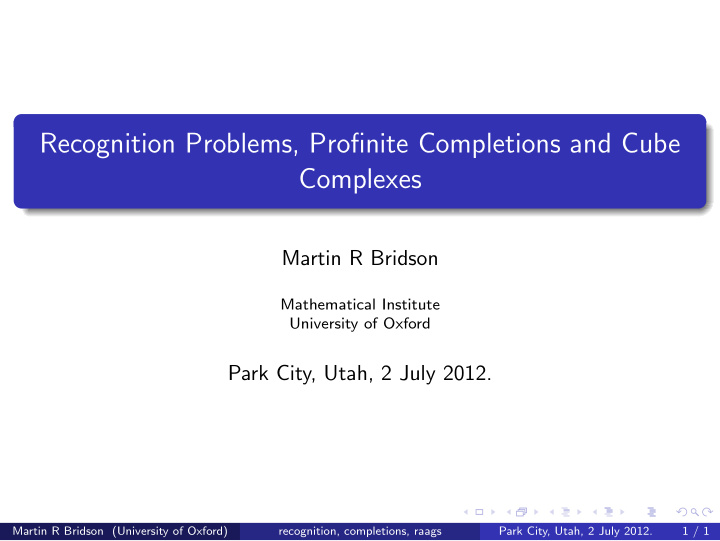 recognition problems profinite completions and cube