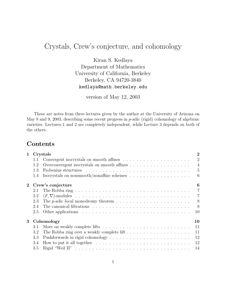 crystals crew s conjecture and cohomology