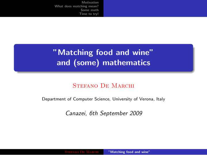 matching food and wine and some mathematics