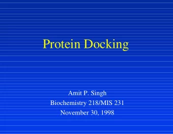 Protein Docking  Amit P. Singh  Biochemistry 218/MIS 231  November 30, 1998  Why is Docking