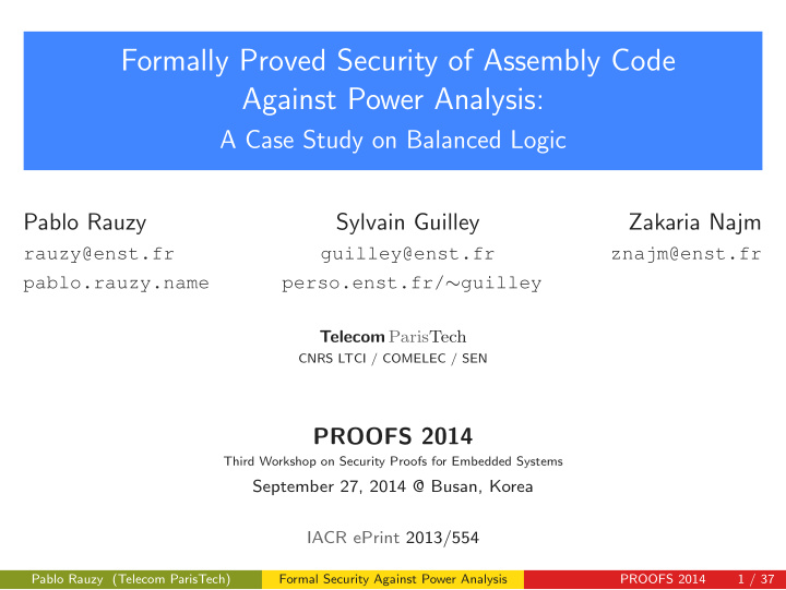 formally proved security of assembly code against power