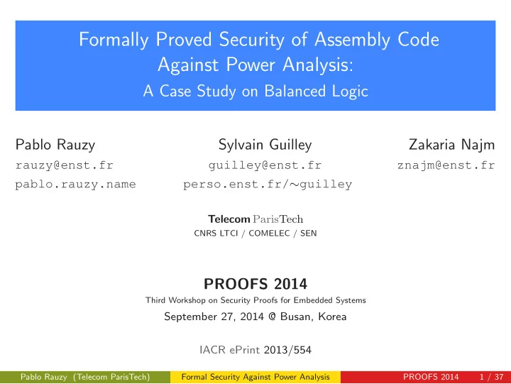 formally proved security of assembly code against power