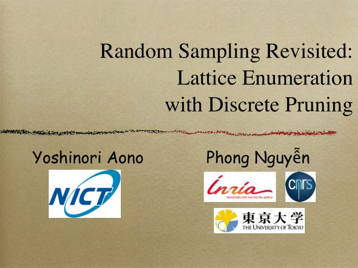 random sampling revisited lattice enumeration with
