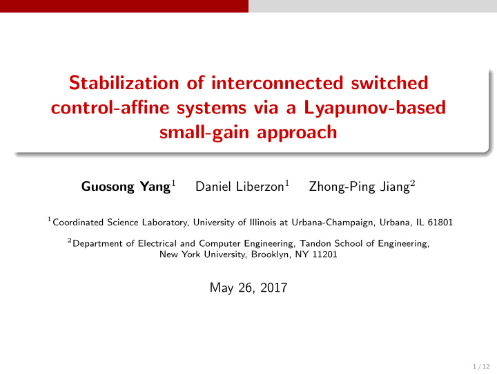 stabilization of interconnected switched control affine