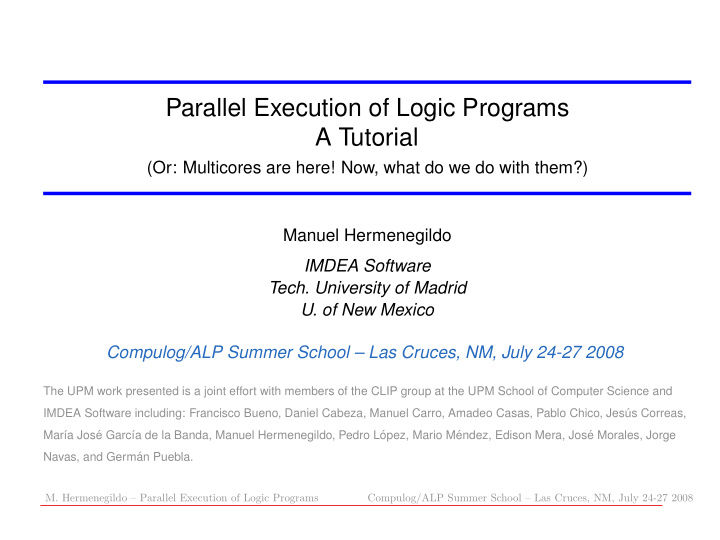 parallel execution of logic programs a tutorial