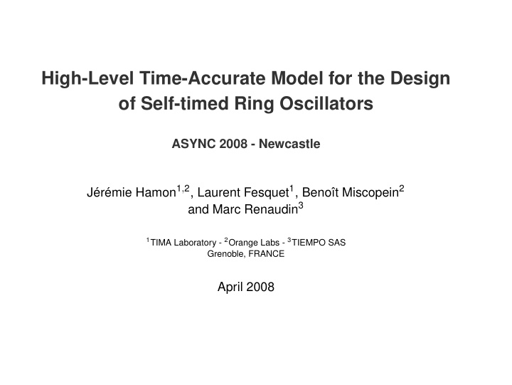high level time accurate model for the design of self