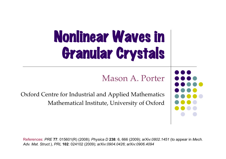 nonlinear waves in nonlinear waves in granular crystals