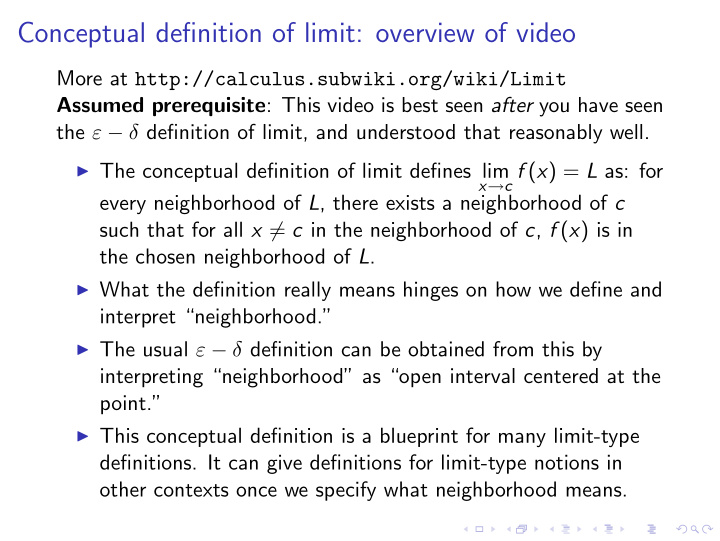 conceptual definition of limit overview of video