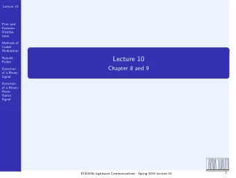 Lecture 10  Pulses  Chapter 8 and 9  Detection  of a Binary  Signal  Detection  of a Binary  Wave-