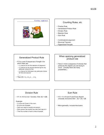 Counting Rules, etc  Product Rule  Generalized Product Rule  Division Rule  Bijection